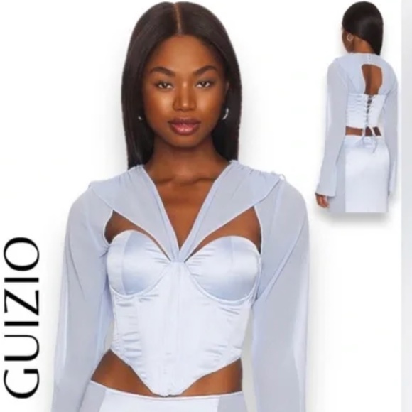 FINAL SALE ‼️‼️‼️ GUIZIO - RAVELLO CORSET TOP SATIN BABY BLUE - Picture 1 of 9